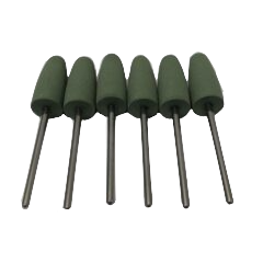 six pack of green silicone mounted points, green color indicating medium grit