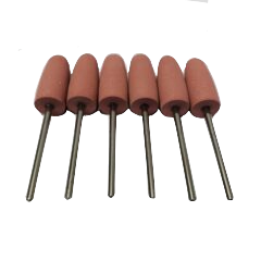 six pack of green silicone mounted points, pink color indicating fine grit