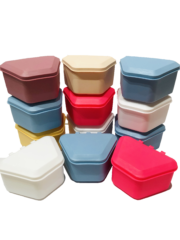 Deep denture cups with lids in assorted colors