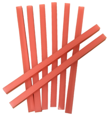 Several lengths of preformed medium red wax bite rims