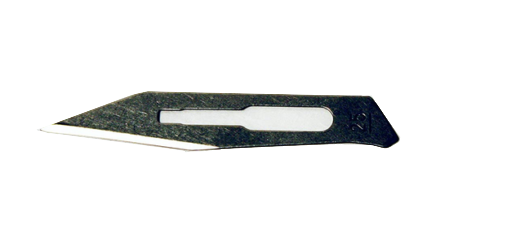 Stainless steel surgical blade in size 25 for use with handle