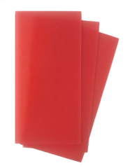 Three inch by six inch sheets of medium red set up wax