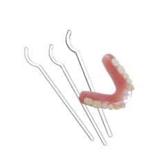 three clear plastic clasps with universal sized curve on one end. three inch length