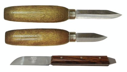 wooden handled plaster knives, showing long blade, short blade, and TCS brand