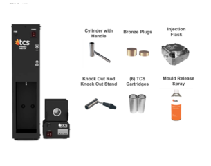 TCS hydraulic injection unit and furnace accompanied by few accessories included in basic package including cartridges and processing tools