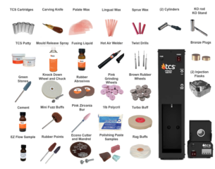 TCS hydraulic injection unit and furnace accompanied by accessories included in complete package including cartridges and processing tools