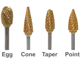 Titanium Nitride coated laboratory burs for hand piece in egg, cone, taper, and pointed shapes