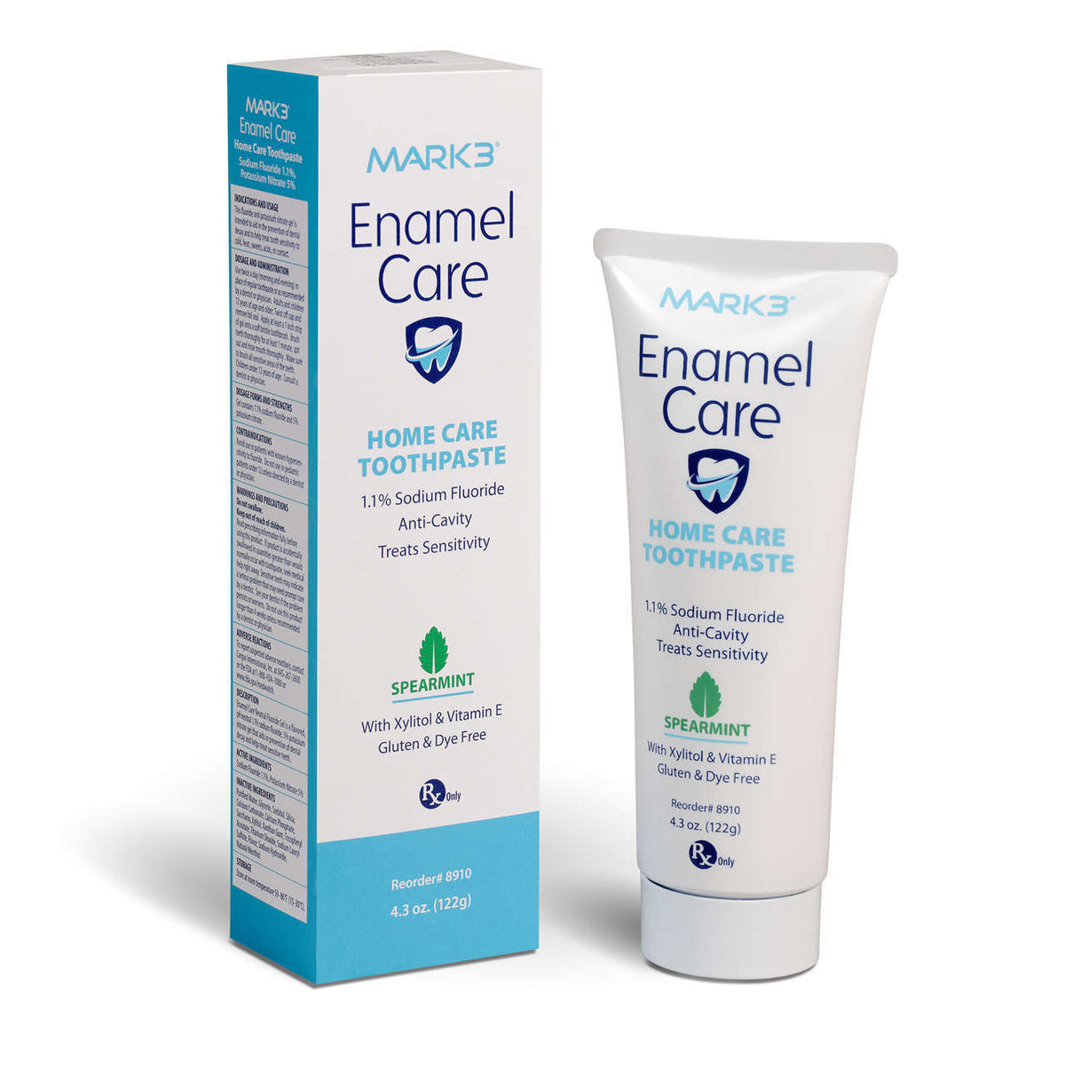 Enamel Care 1.1% Sodium Fluoride Anti-Cavity Toothpaste RX only 4.3oz. Spearmint  MARK3®